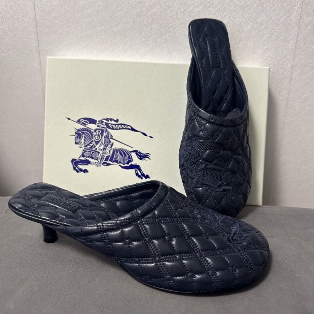 Authentic Burberry Blue Quilted Embroidered Sip on Blue Mule Shoes(Size 37) - Picture 1 of 14